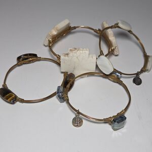 4 Bourbon & Bowties Wire Bangle Bracelets Tigers Eye Aurora Borealis Marbled